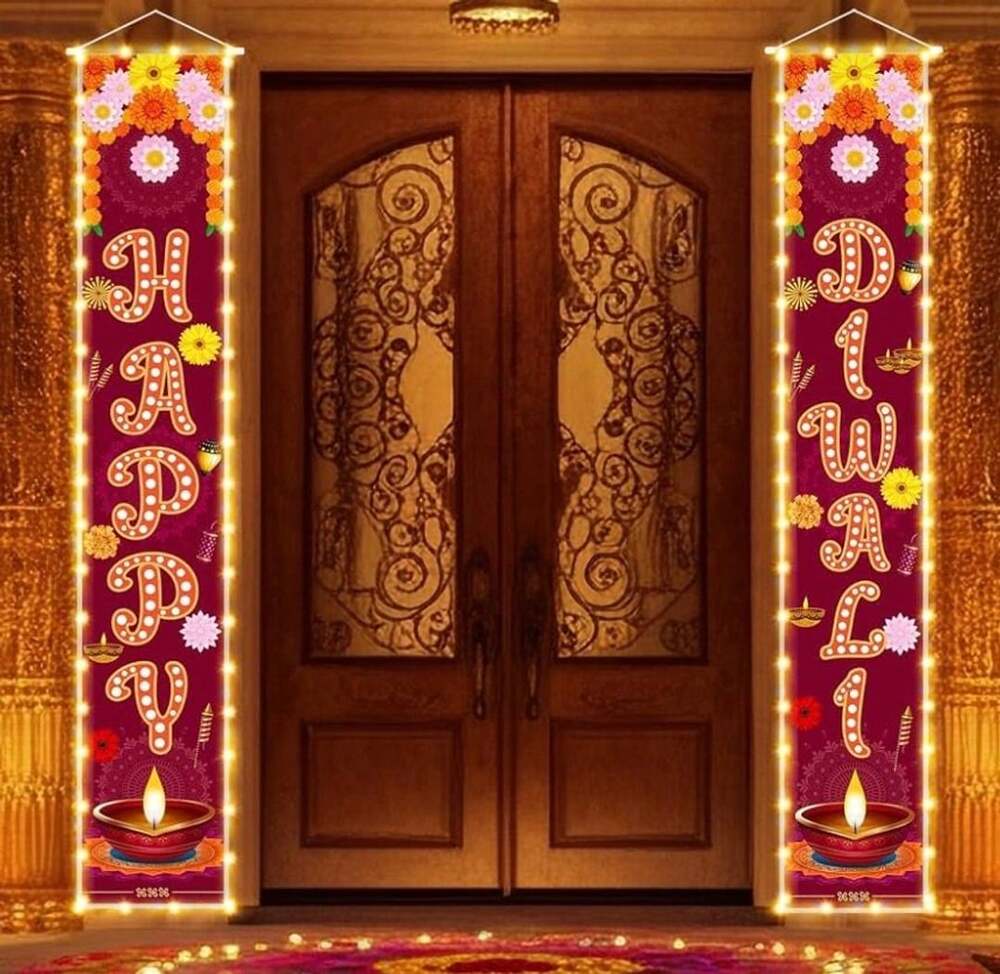 Happy Diwali Porch Sign Banners Lighted Door Decorations